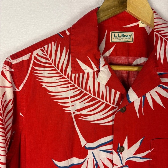 L.L. Bean Vintage Red Tropical Print Hawaiian Shirt Button Down - Picture 4 of 8
